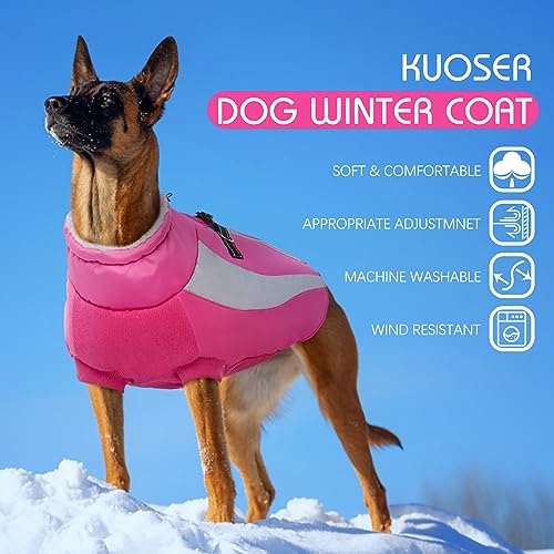 Kuoser Extras Wärme Hundemantel - Winddicht, Reflektierend, Wasserdicht für Große Hunde - Moden Winterjacke Rosa XXL