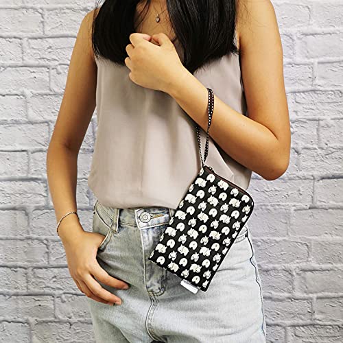 Image of Taianda Women Phone Wristlet Wallet Pouch, Dual Slots (Hippo Pattern Black)