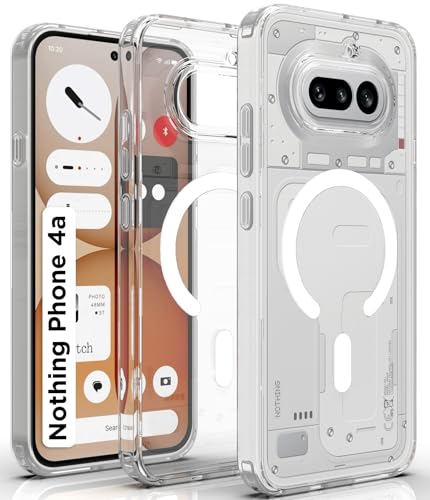 Image of RIGGEAR Shockproof Clear Hybrid Armor Magnetic Back Cover Case Compatible with MagSafe Accessories for Nothing Phone 4a 5G (Transparent PC and TPU Bumper)