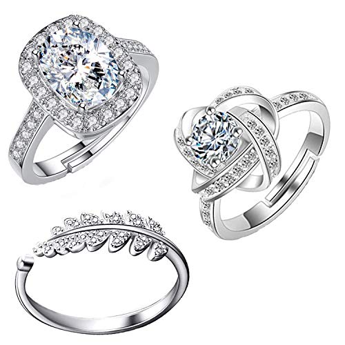 Mahi Colorful Crystsal Studded Adjustable Finger Ring Combo for W...