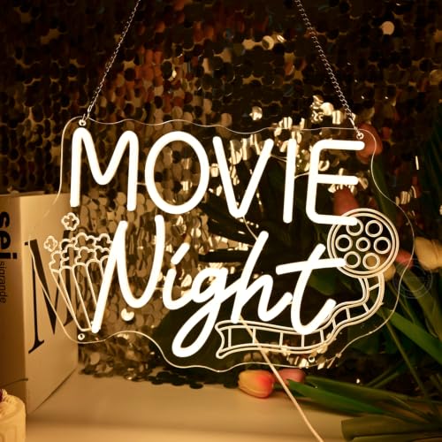 Image of Britrio Movie Night Neon Sign for Home Movie Theater Business Wall Decor