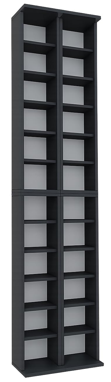 VCM Holz CD DVD Stand Regal | CD Regal mit Platz für 408 CDs oder 144 DVDs oder 80-Videos | Maße: H. 183 x B. 42 x T. 20 cm | Elegantes CD/DVD Regal | Blu ray Regal – Almera