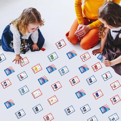 Image of gisgfim 100 PCS Memory Matching Game Flags of U.S. States Concentration Memory Card Educational Cards Games Geography Learn States Capitals Game Gift for Kid Adults Learning Activities Matching Games