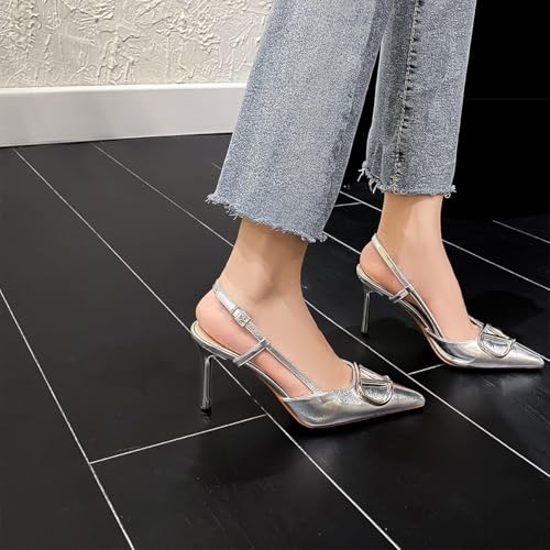 Image of Women Heeled Slingback Sandals Closed Pointed Toe Stiletto High Heels Slip-On Buckle Pumps Backless Evening Prom Party Dress Shoes 5.5-12US