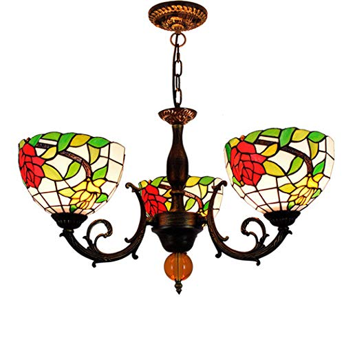 Lustre Tiffany cristal suspension 3 lampes rose rouge salon et bar