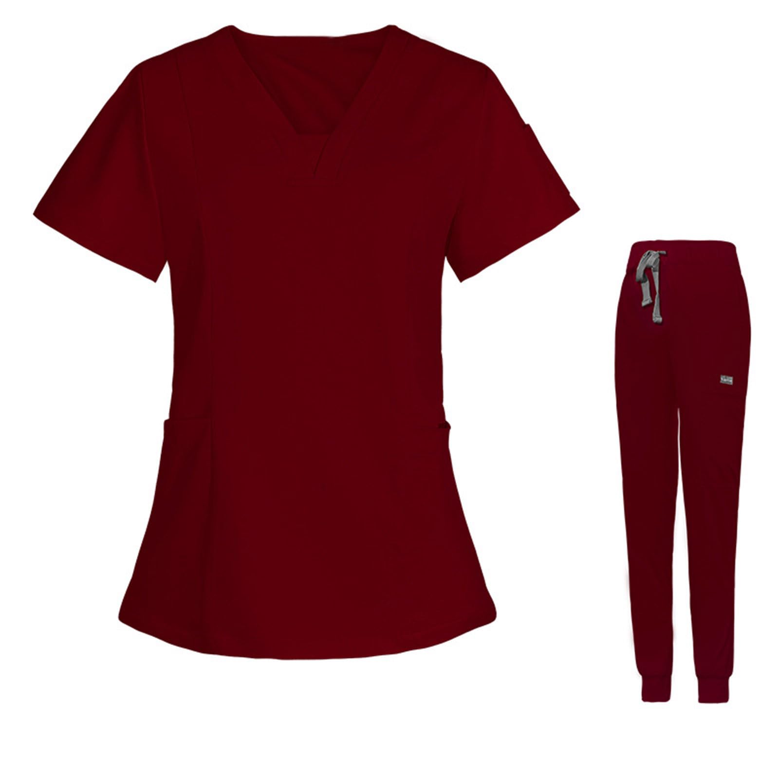 Damen-Schrubb-Set Schlupfkasack + Schlupfhose Set Medizin Arzt Uniform Schlupfjacke Oberteil mit Hose Medizinische Berufsbekleidung mit Elastan Medizinische Uniform für Beauty Salon Klinik Krankenhaus
