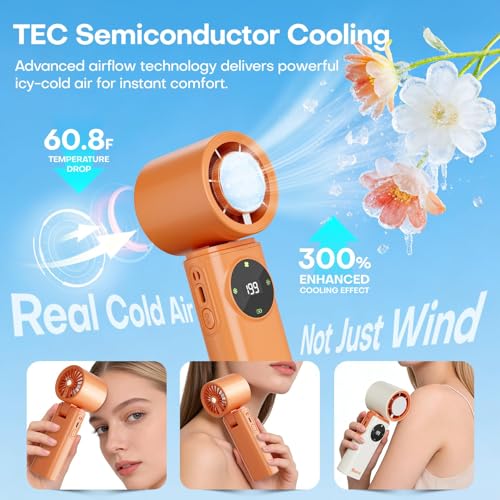 Image of 6000mAh Portable Handheld Fan with Ice Cooling, 199 Levels Stepless Speed, 20H Long Battery Life, 20000RPM Turbo Fan Rechargeable Personal Mini Fan for Travel, Outdoor, Makeup (Orange)