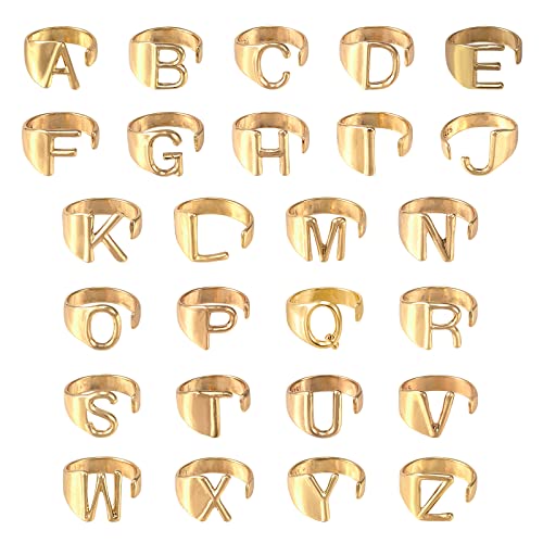 Ornaland 26 Pcs Gold Letter Ring Set A-Z Initial Open Bold Alphabet Ring Adjustable Letter Cuff Ring Personalised Accessories Jewelry Gifts for Women