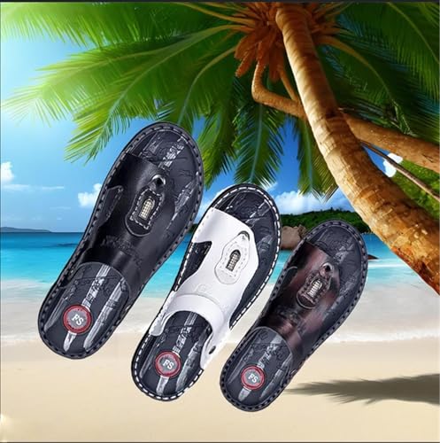 Summer Breathable Slip-On Arch Support Bunion Corrector Sandals for Men's, Casual Durable Two Uses Split Toe PU Non-slip Beach Sandals, for Dad Men Grandpa, Arch of Foot, Foot Correction(Black-red,6.53