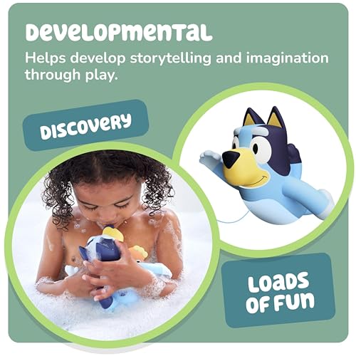 Toomies Bluey Swimming Bath Toy - Bluey Toys Includes Attached Seahorse Baby Toy and Swims on Back or Front - Toddler Bath Toys and Water Toys for Outdoor Play – Ages 18 Months and Up