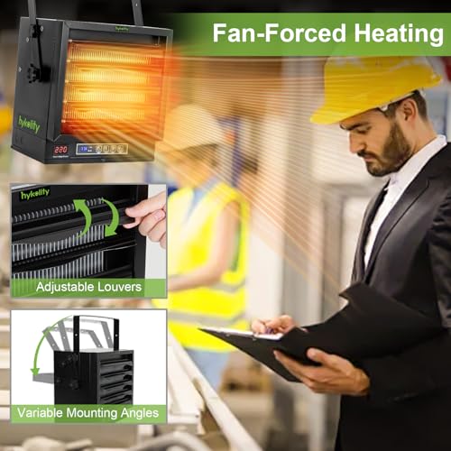 Hykolity Electric Garage Heater, 10,000W Fan-Forced Ceiling Mount Heater with Remote, 240V Hardwired Heater with Thermostat for Garage, ETL Certifed