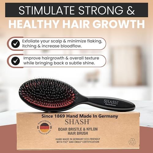 Since 1869 Hand Made In Germany - Nylon and 100% First Cut Boar Bristle Brush Suitable For Normal to Thick Hair - Gently Detangles, No Pulling or Split Ends - Softens Improves Texture, (Medium) - Image 4