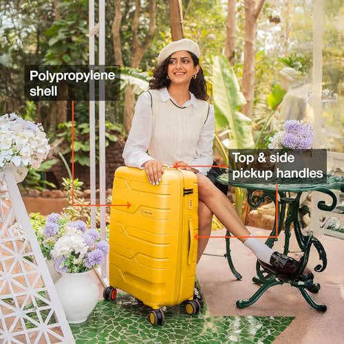 Image of Nasher Miles Polypropylene 360 Degree Paris Hard-Sided Check-in Luggage 28 inch | 75cm | 8 Wheels Large Trolley Bag for Travel | Suitcase (Yellow)