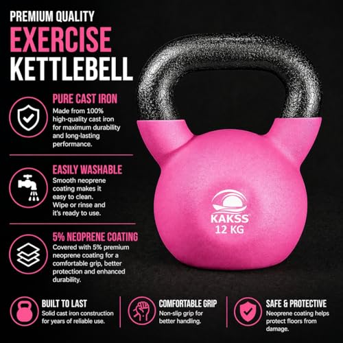 Image of Kakss Half Coating Neoprene Kettlebell (Pink, 12 KG)