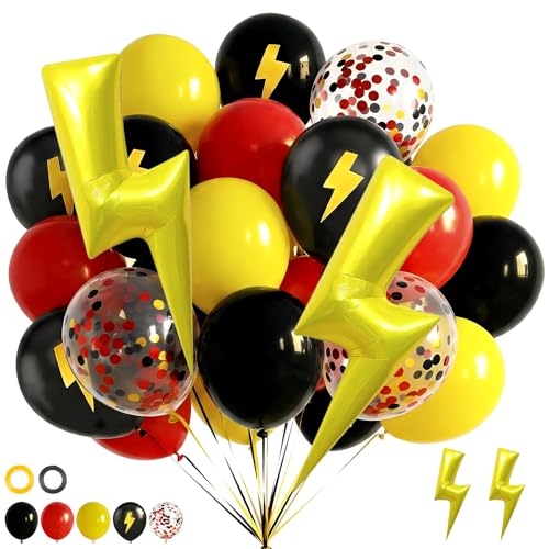 Cartoon Birthday Party Balloons Decorations - 36pcs 12inch Red Yellow Black Balloons with 32inch Lightning Foil Balloon for Boys Girls Birthday Party Supplies Baby Shower Decoration for Holiday