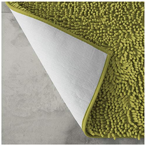 GAVENO CAVAILIA Luxury 2 Piece Loop Bath Mat Anti Slip Pedestal Set, Extra Absorbent 100% Microfiber Chenille Bathroom Toilet Rug, Regular (50x80, 50x40 cm), Green, Microfibre