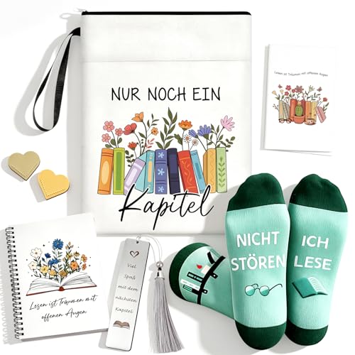 TUZELIYA Geschenk für Leseratten 6 teiliges Buchliebhaber Geschenkset mit lustigen Socken Bitte nicht stören ich lese Geschenke für Mama Freundin Schwester & Lehrerin