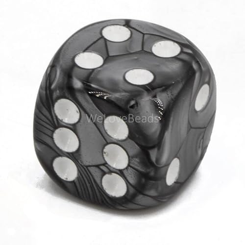 Würfel (16mm W6) in Silber/weiße Punkte - Made in Germany - WeLoveBeads - 5 Stück