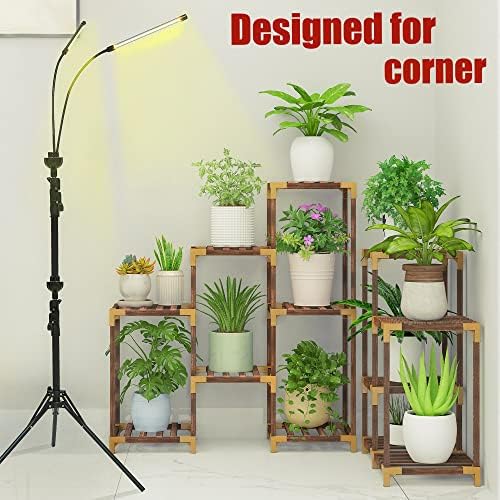 HOMKIRT Plant Stand Indoor Outdoor, 12 Tier Corner Wood Plant Shelf Rack for Multiple Plants Large Plant Ladder Holder for Living Room Patio Porch