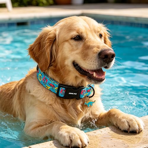 Image of ARING PET Boy Dog Collar for Puppy Small Medium Large Dogs-Blue Dinosaur XS