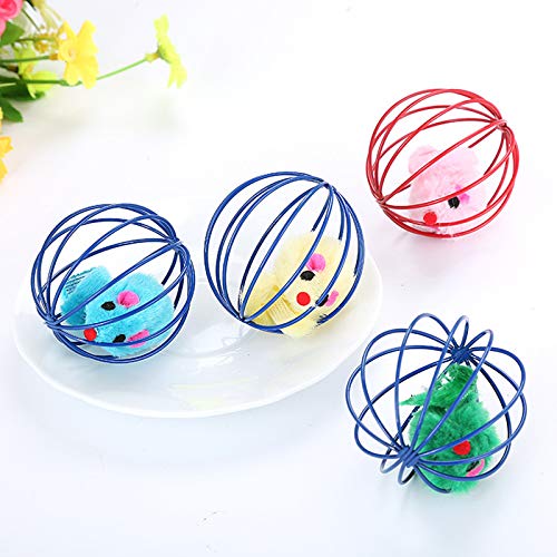 LEFUYAN Bola de brinquedo para animais de estimação, mini gaiola de mola, mouse resistente a arranhõ
