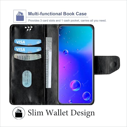 Image of Flip Cover for Redmi 11 Prime 4G Back Cover Case with Magnatic Closure | Inbuilt Stand | Card & Money Pocket (Dual Black)