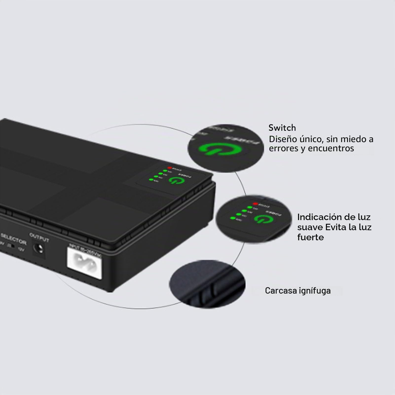 UPS Battery Backup 20000mAh Compacto Estable Ligera Estable Fuente de Alimentación Ininterrumpida para la Cámara de Seguridad del Enrutador MP4 Overload Sobrecarga Protex