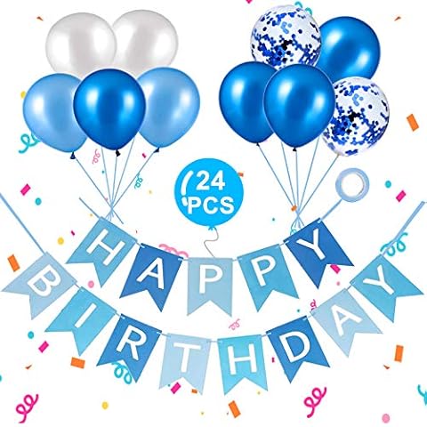 Happy Birthday Banner, Happy Birthday Banners with Blue Latex Balloons/Confetti Balloons, Blue Happy Birthday Bunting Banners for Girls Boys 1st 18th 21st 30th Any Ages Birthday Party Decorations Cover