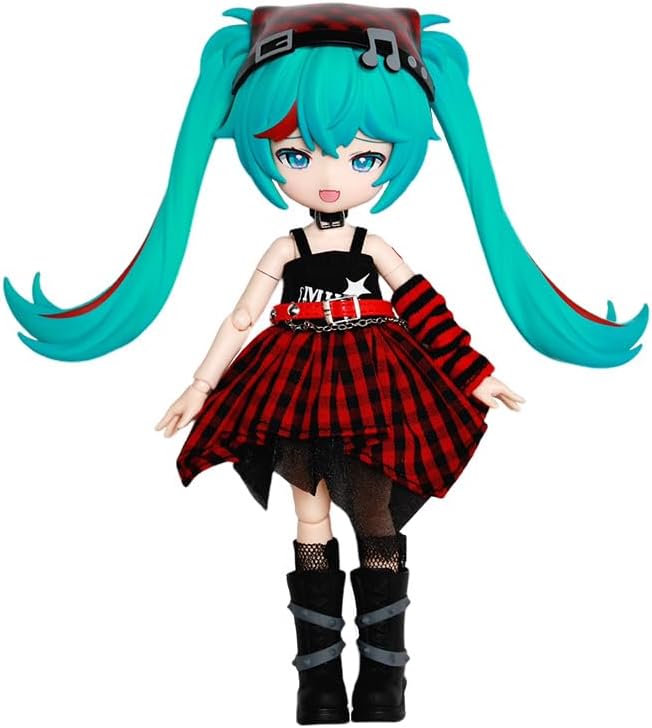 Assembled Hatsune Miku figure in black and red punk-style outfit