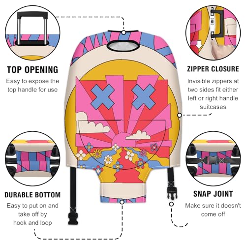 Travel Suitcase Cover Stretchable Luggage Protector with Secure Fastenings Wheel Guard Handle Access Slots Personalized Stylish Patterns Water-Resistant Material Smile Face3