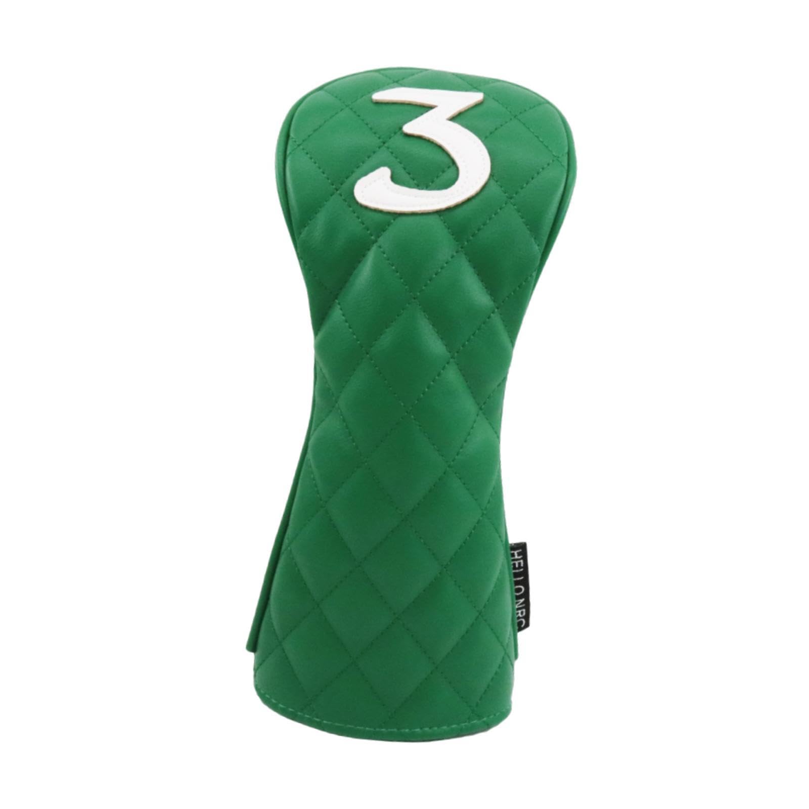 Baoblaze Golf Wood Headcover PU Leather Portable Scratchproof Golf Accessories Long Neck Wrap Golf Club Protector Golf Wood Head Cover, Green, 3