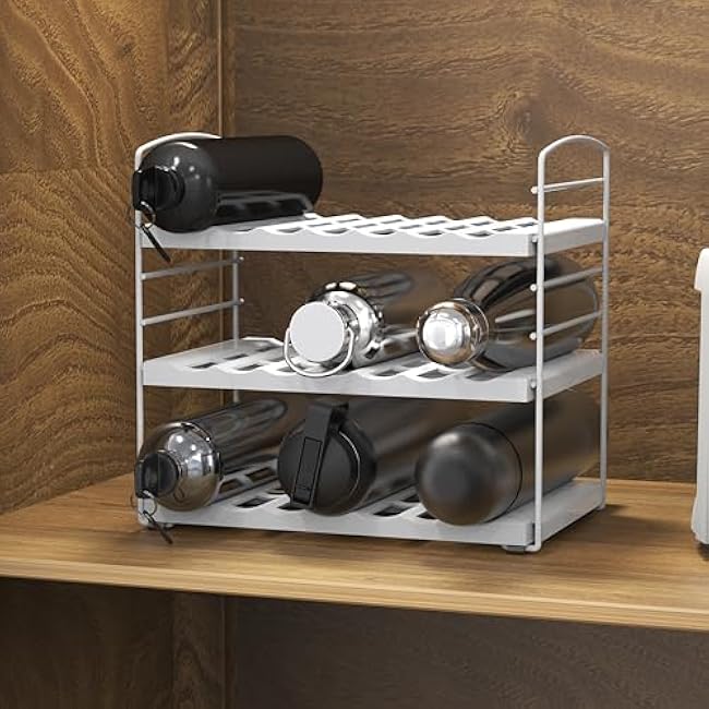 Simple Houseware Water Bottle and Travel Mug Cabinet Adjustable Storage Rack Organizer, White