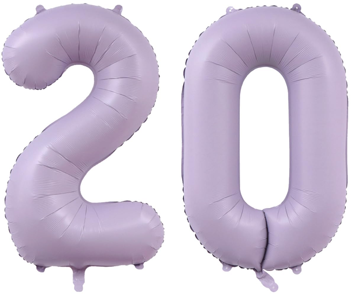 40 Inch Dusty Light Purple 20 Number Balloons Pastel Boho Purple Giant 20 Foil Mylar Helium Large Digital Balloons Pale Lavender 2nd or 20th Birthday