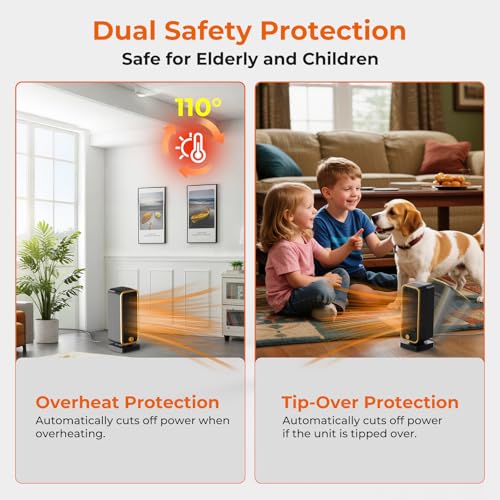 Fitabok Electric Heater - 900W Portable Fan Heater, PTC Ceramic Heaters with 3 Modes, Low Noise Small Space heater with Overheat and Tip-over Protection, for Home Bedroom Office, Winter Gift - Image 3