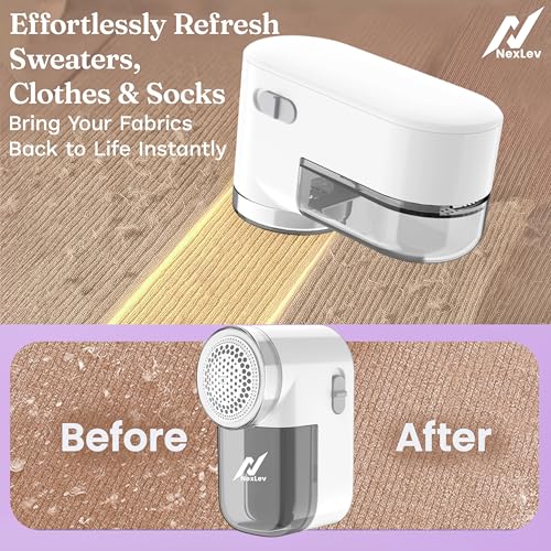 Image of NexLev Portable Cordless Lint Remover | for Woollen, Sweaters, Jackets, Carpets | Fabric Brush | Rue & Burr Remover | Battery Powered Shaver | SS Blade | Safety Lock | LR-03