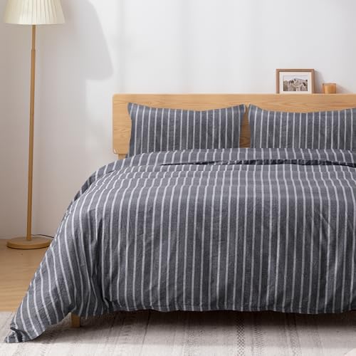 Image of TOCOMOA Striped Duvet Cover Set 100% Natural Cotton, Grey & White, King