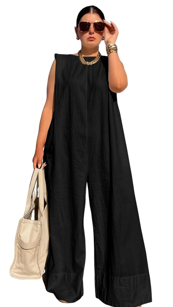 UOOZEE Womens Jumpsuits Dressy Summer Outfits Casual Sleeveless Wide Leg Long Pants Rompers Fashion Clothes 2024