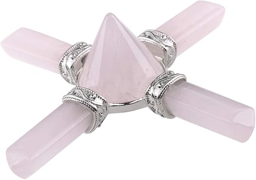 Rockcloud Generador de energía piramidal, 4 puntos de direcciones Reiki Chakra curativo piedra de cristal para decoración, cuarzo rosa