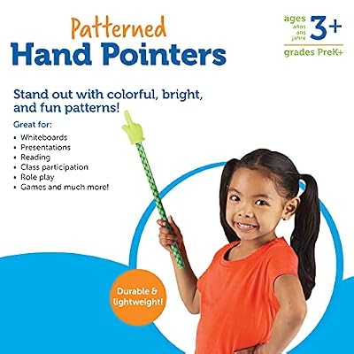 Learning Resources 15 Patterned Hand Pointers, Set of 3 - Pointer Finger Stick, Teacher Pointers for Classroom, Pointer Stick for Classroom, Finger Focus for Reading, Presentation Tools