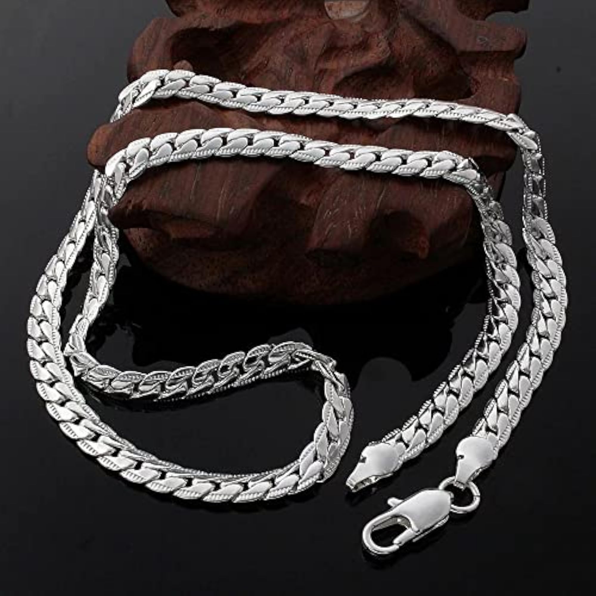Men's Trendy Classic Silver Stainless Steel Layered Chain Necklace