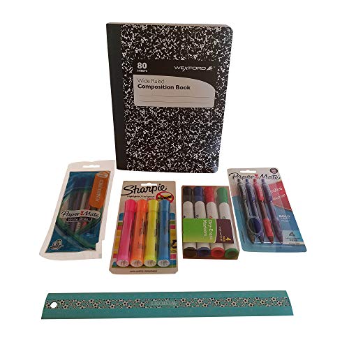Back-to-School Bundle Kit Pack with Notebook, Pens, Pencils, Highlighters, and Ruler for School Age, Elementary, Middle School, High School, College