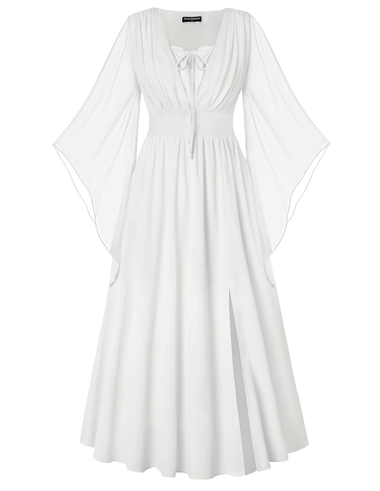 SCARLET DARKNESS Damen Renaissance Kleid 3/4 Ärmel Hohe Taille Schlitz vorne Sommerkleid V-Neck Mittelalter Maxi Kleider