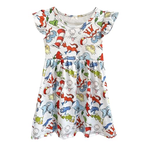 Baby Girls Spring Summer Cat in The Hat Dress Girls Flutter Sleeve Boutique Dress