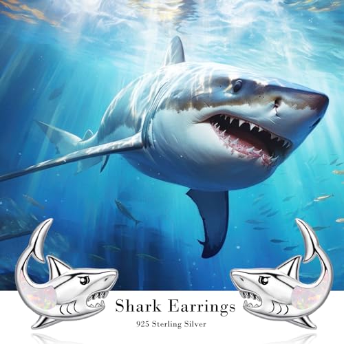 Dreamboat Opal Shark Stud Earrings for Women 925 Sterling Silver Hypoallergenic Ocean Animal Fish Jewelry Christmas Birthday Gifts for Shark Lovers3