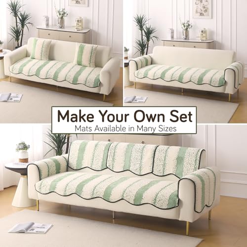 Image of HOKIPO Luxury Wavy Anti Slip Plush Sofa Cover Mat | Make Your Own Sofa Cover Set, Mat Length 90(D) x 150(L) cm, Pistachio Green (AR-5983-GRN)