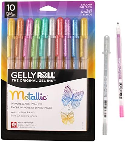 SAKURA Gelly Roll Metallic Gel Pens - Pens for Scrapbook, Journals, or Drawing - Colored Metallic Ink - Medium Line - 10 Pack