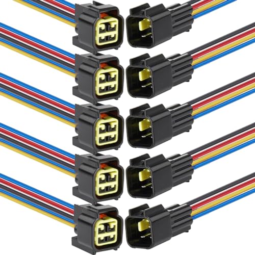 Laisomeke 4 Pin electrical Connector Waterproof Connector Male and Female Way 16 AWG Wire Suitable for car Truck Boat and Other Wire Connection (5 pack) Black