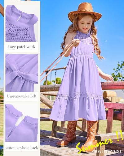 GRACE KARIN Girls Dresses Summer Spring Halter Maxi Dress Kids Ruffle Casual Flower Pleated Sun Dress Size 5-143