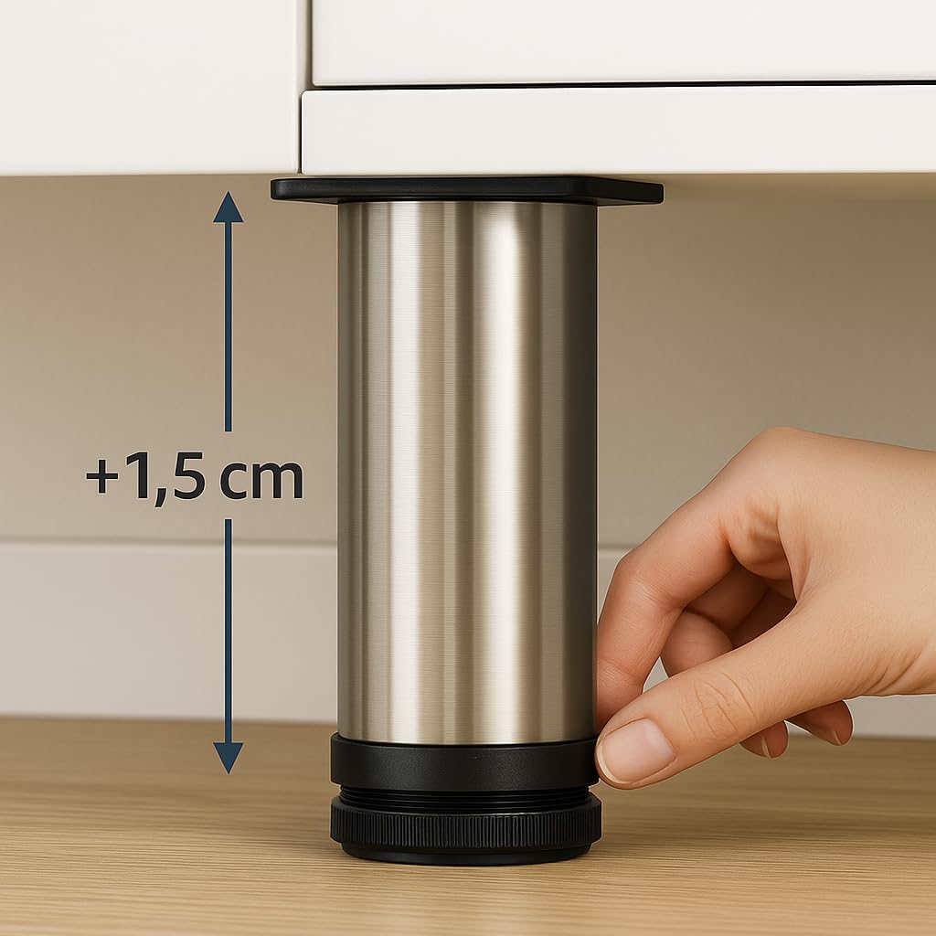4 piedini per mobili regolabili, in acciaio inox spazzolato, versatili, per mobili, mobiletti, armadi, tavoli, diverse misure, 200 mm