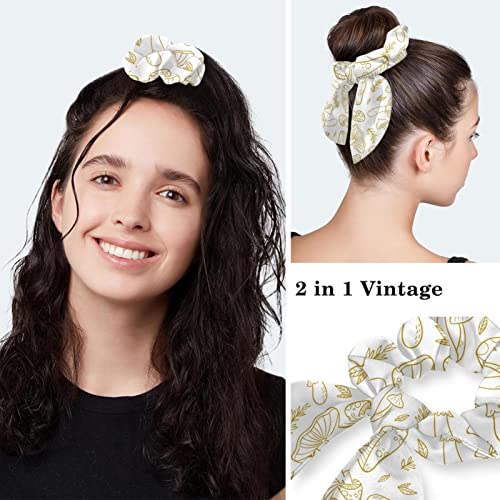 Image of Women's Working Caps Bouffant Surgical Cap with Bow Scrunchies Little Daisy Art Paint Ponytail Holder Tie Back Scrub Hat